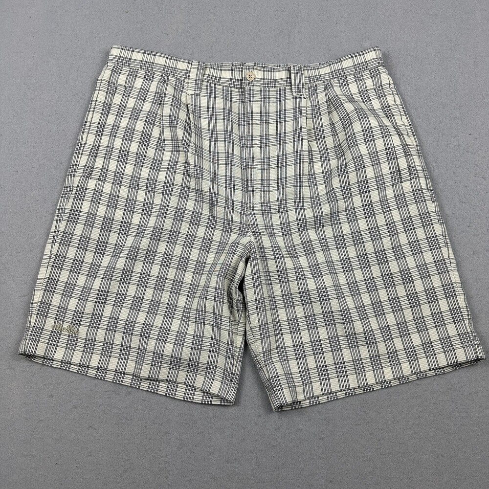 Vintage Ellesse Shorts Men 40 Beige Black Plaid Chino Pleated Tennis 90s XXL
